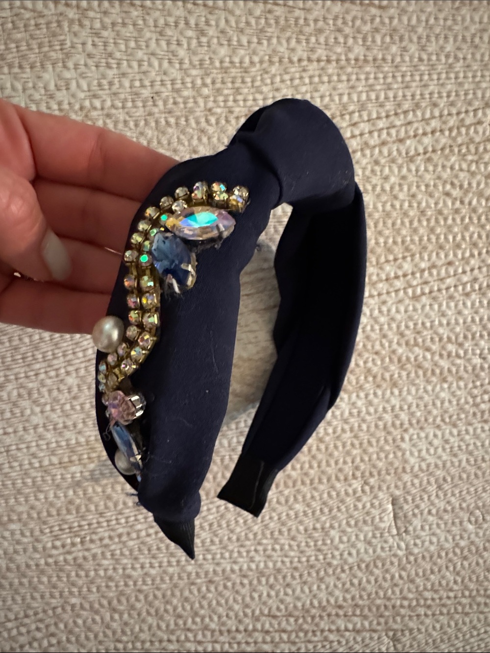 Embellished Navy Crystal Knot Headband